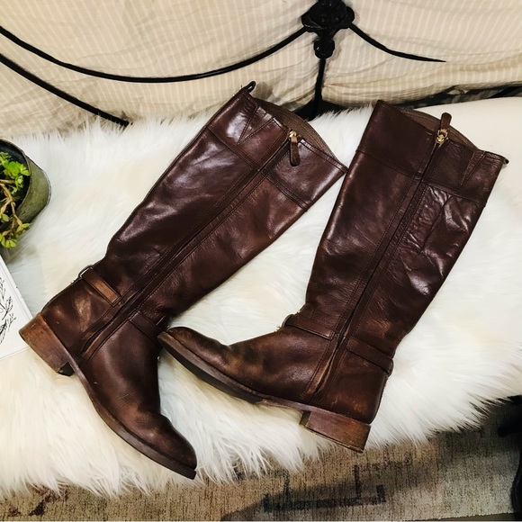 TORY BURCH TALL LOGO BROWN LEATHER RIDING EQUESTRIAN BOOTS sz 8M, AMAZING! - Picture 16 of 16